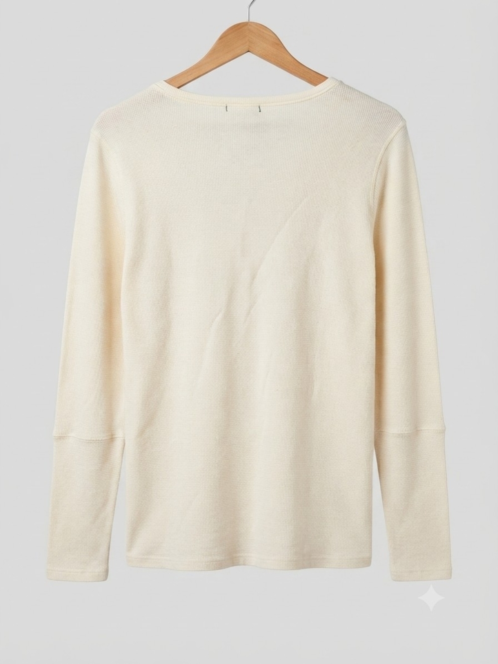 Women's Cream V-Neck Henley Waffle Knit Long Sleeve Top Button Sz Large - Picture 2 of 5